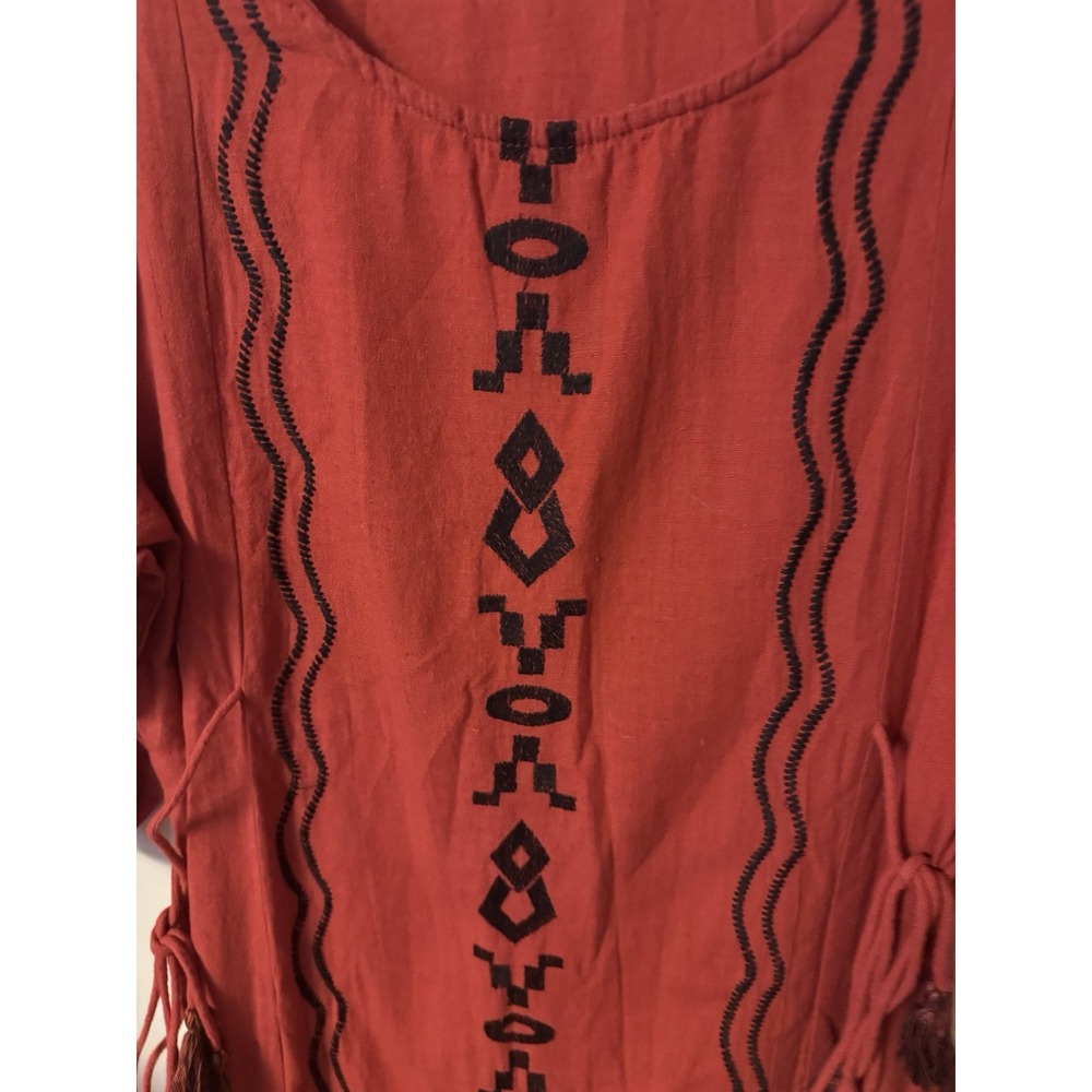 Zudio Women's Burnt Red/orange Embroidered Folk Style Dress - Picture 3 of 12
